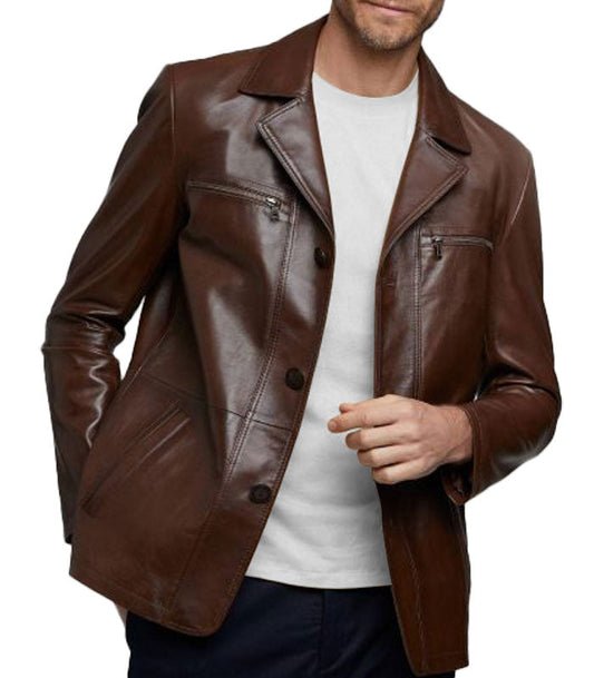 Vintage Brown Traditional Leather Jacket for Guys