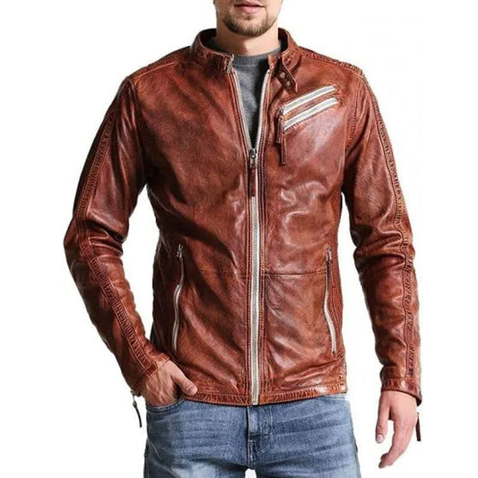 Men’s Vintage Leather Distressed Biker Jacket