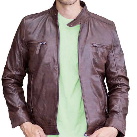 Men’s New York Biker Brown Leather Jacket