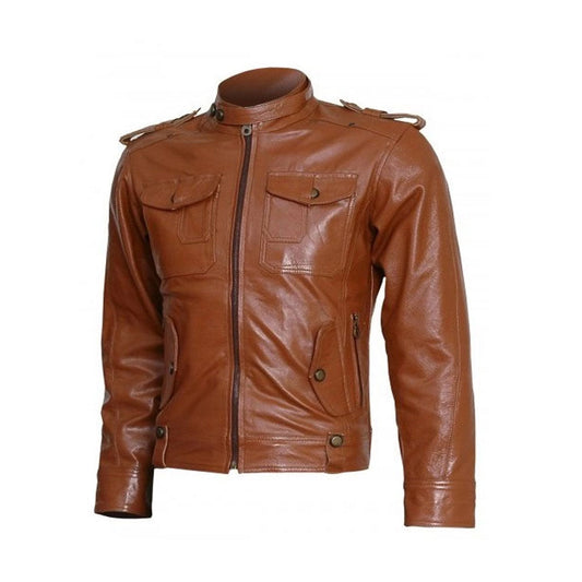 Tan Brown Winterwear Leather Jacket for Men