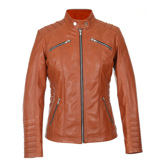 Women's Quilted Slim Fit Brown Leather Jacket