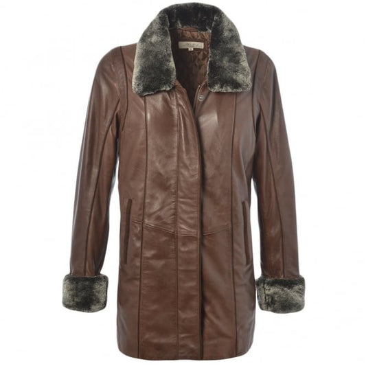 Women Shearling Brown Leather Coat