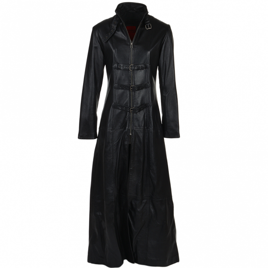 Women Gothic long Black Leather Coat